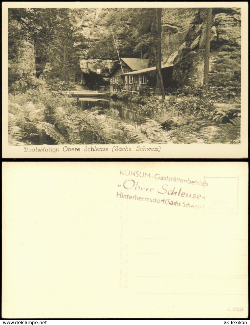 Ansichtskarte Hinterhermsdorf-Sebnitz Bootstation Obere Schleuse 1954 - Hinterhermsdorf