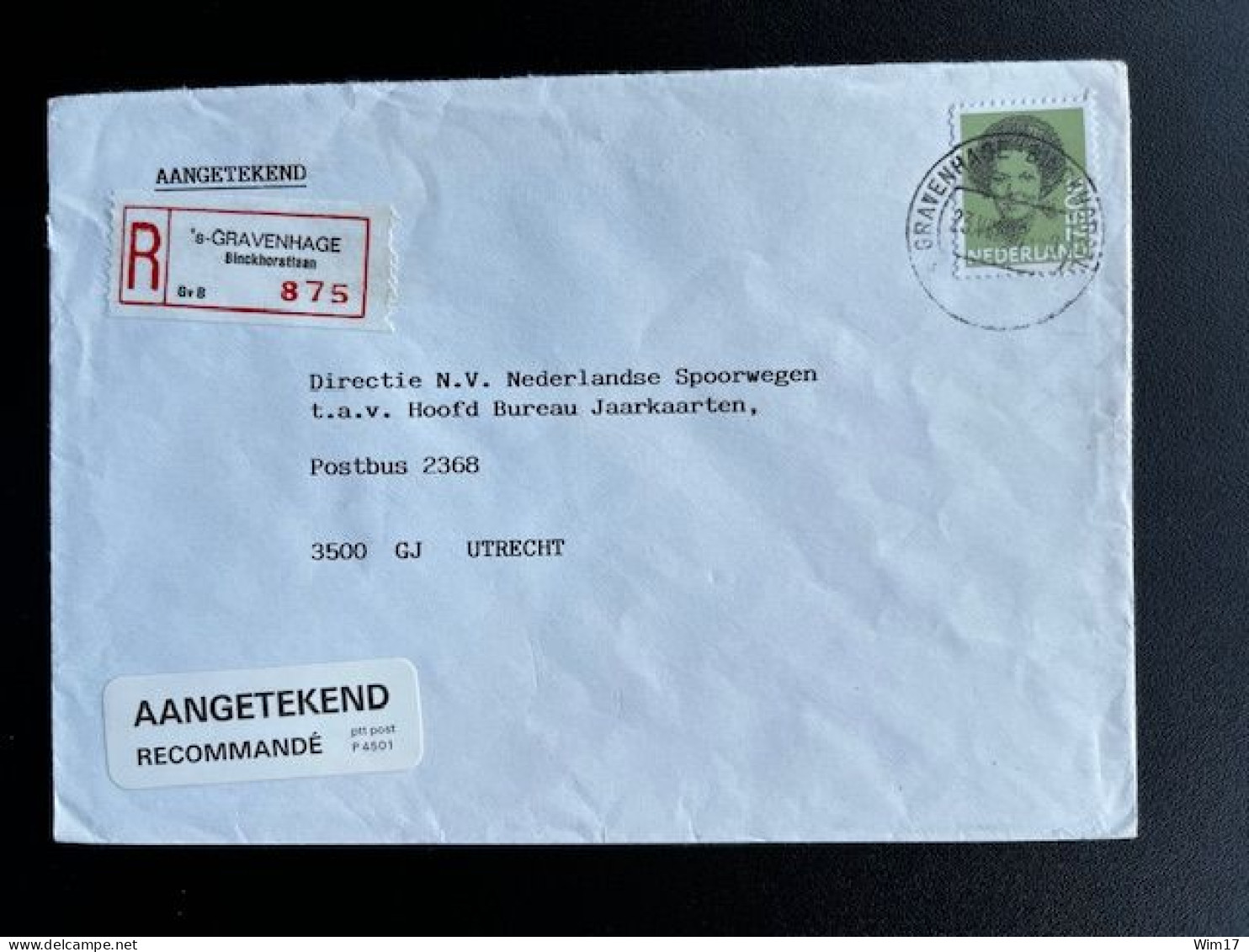 NETHERLANDS 1990 REGISTERED LETTER 'S GRAVENHAGE BINCKHORSTLAAN TO UTRECHT 23-08-1990 NEDERLAND AANGETEKEND - Briefe U. Dokumente