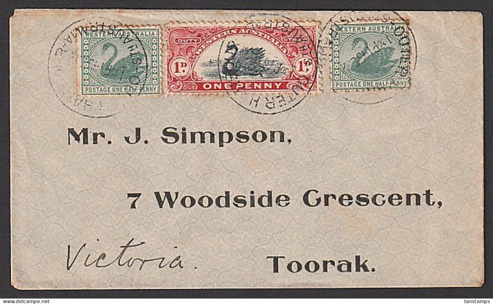 SOUTH AUSTRALIA - VICTORIA WA REVENUE & STAMPS TIED OUTER HARBOUR CDS VIC TPOs - Storia Postale