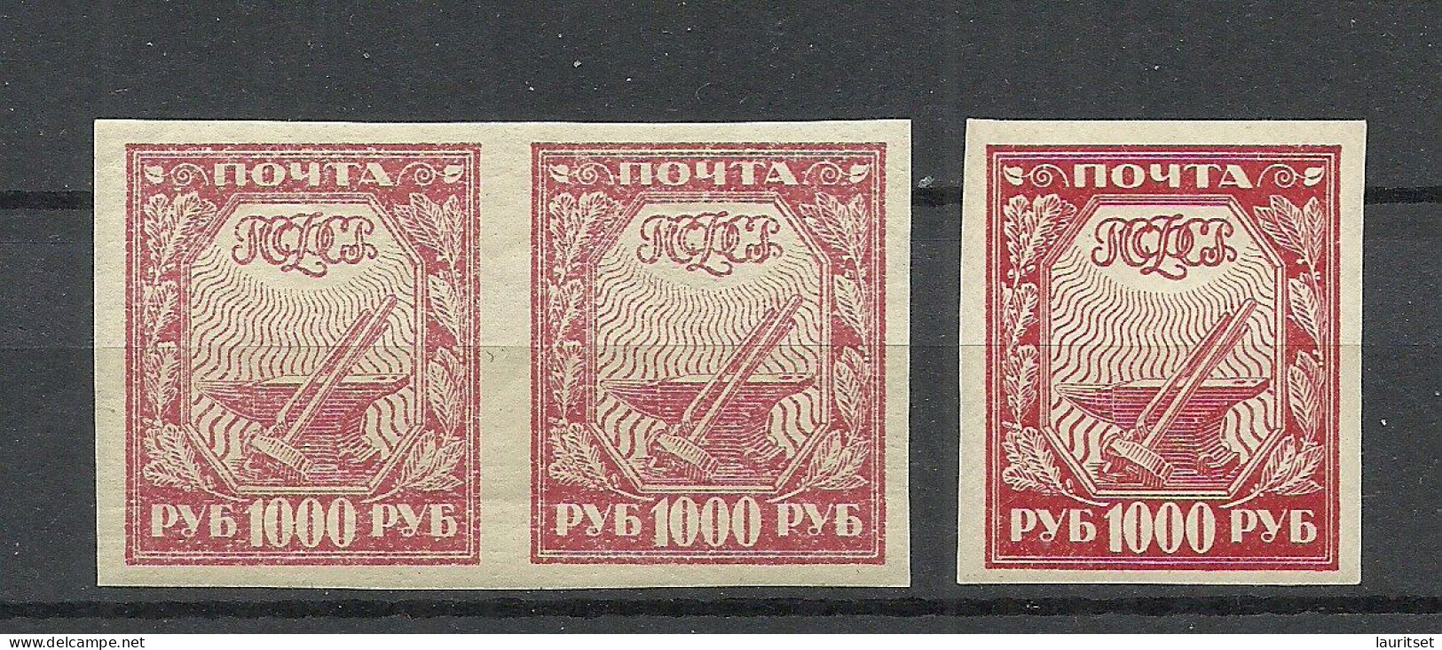 RUSSLAND RUSSIA 1921 Michel 161 MNH Very Light Shade Variety As 3-stripe + Normal/regular Shade - Neufs