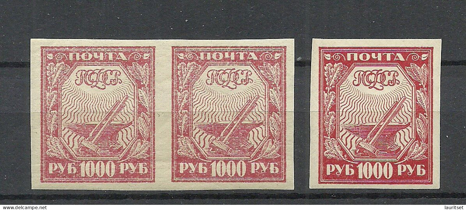 RUSSLAND RUSSIA 1921 Michel 161 MNH Very Light Shade Variety As 3-stripe + Normal/regular Shade - Unused Stamps