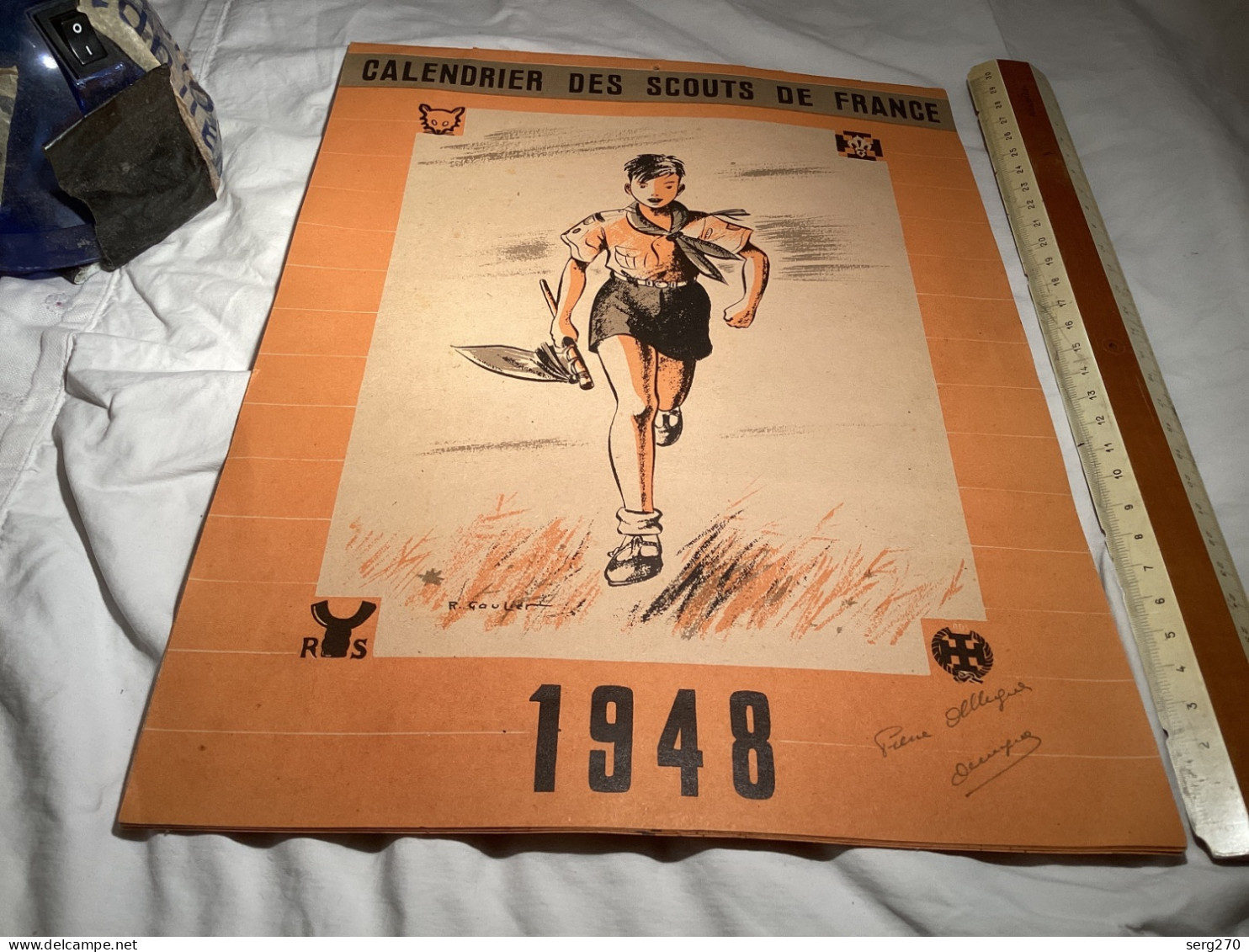 Calendrier Des Scouts De France 1948 Le Scout, Met Son Honneur Photo D’enfants Scouts De France Rare - Big : 1941-60