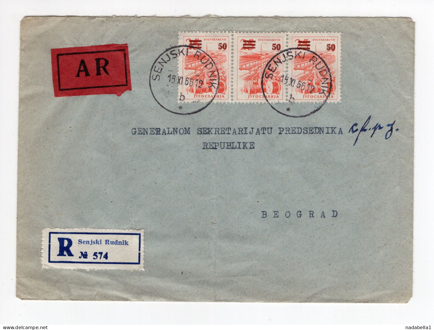 1966. YUGOSLAVIA,SERBIA,SENJSKI RUDNIK,AR,RECORDED COVER TO BELGRADE - Cartas & Documentos