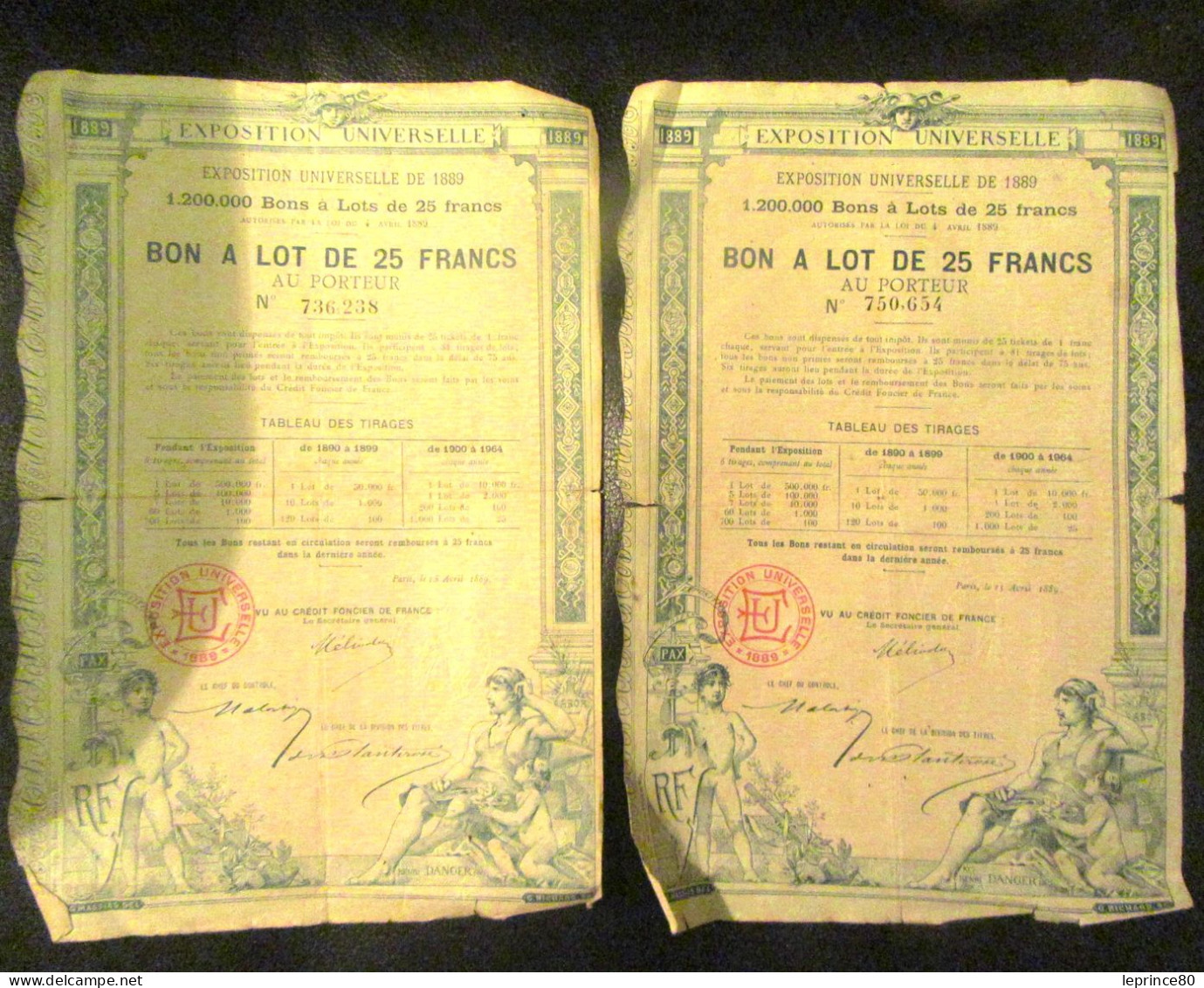 EXPOSITION UNIVERSELLE De 1889 - Bon à Lot- LOT DE 2 - Toerisme