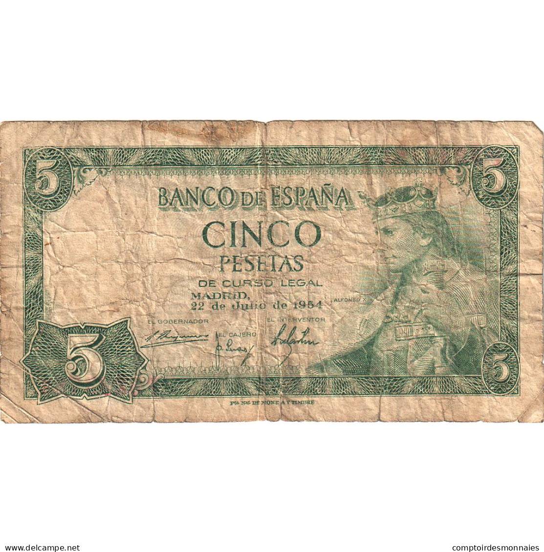 Billet, Espagne, 5 Pesetas, 1954, 1954-07-22, KM:146a, B - 5 Peseten