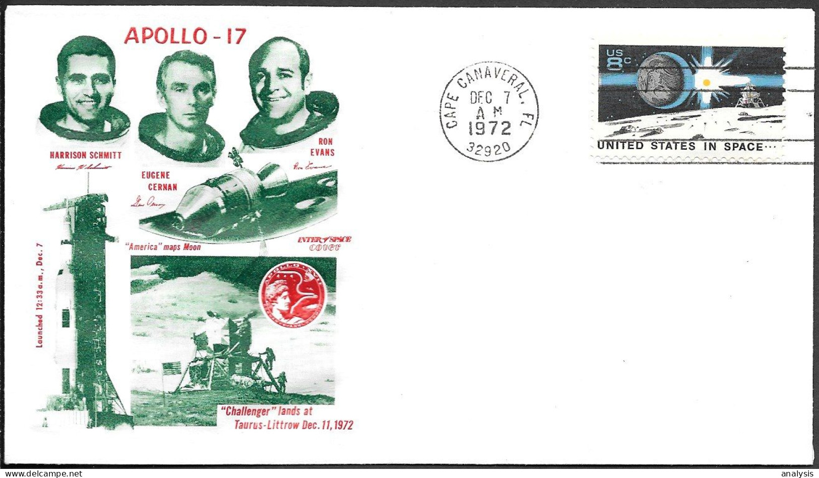 US Space Cover 1972. "Apollo 17" Launch ##08 - Stati Uniti