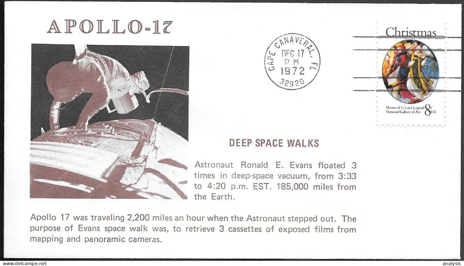 US Space Cover 1972. "Apollo 17" Deep Space Walk By Evans - Stati Uniti