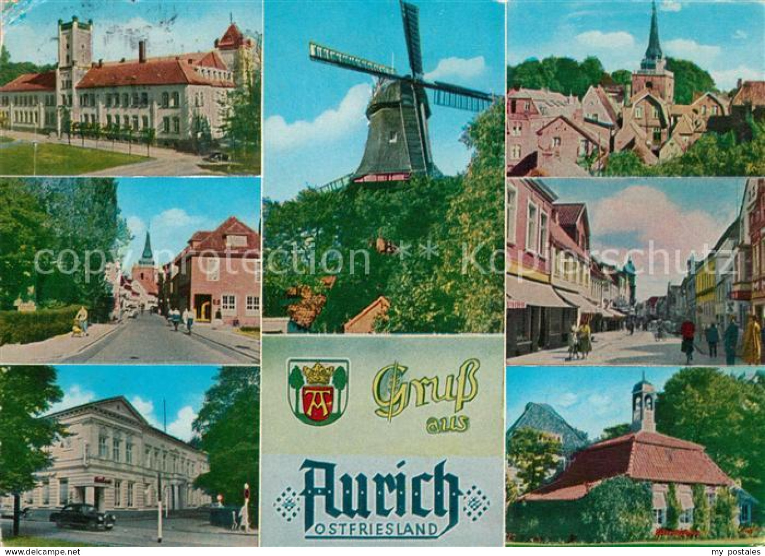 73083268 Aurich Ostfriesland Windmuehle Kirche Panorama Aurich Ostfriesland - Aurich