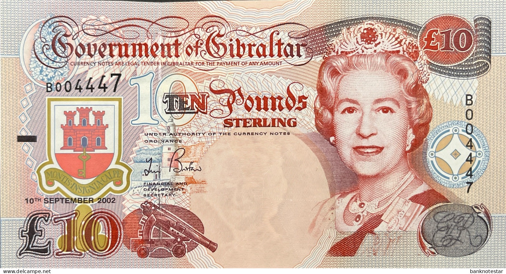 Gibraltar 10 Pounds, P-30 (10.9.2002) - UNC - B004447 - Gibraltar