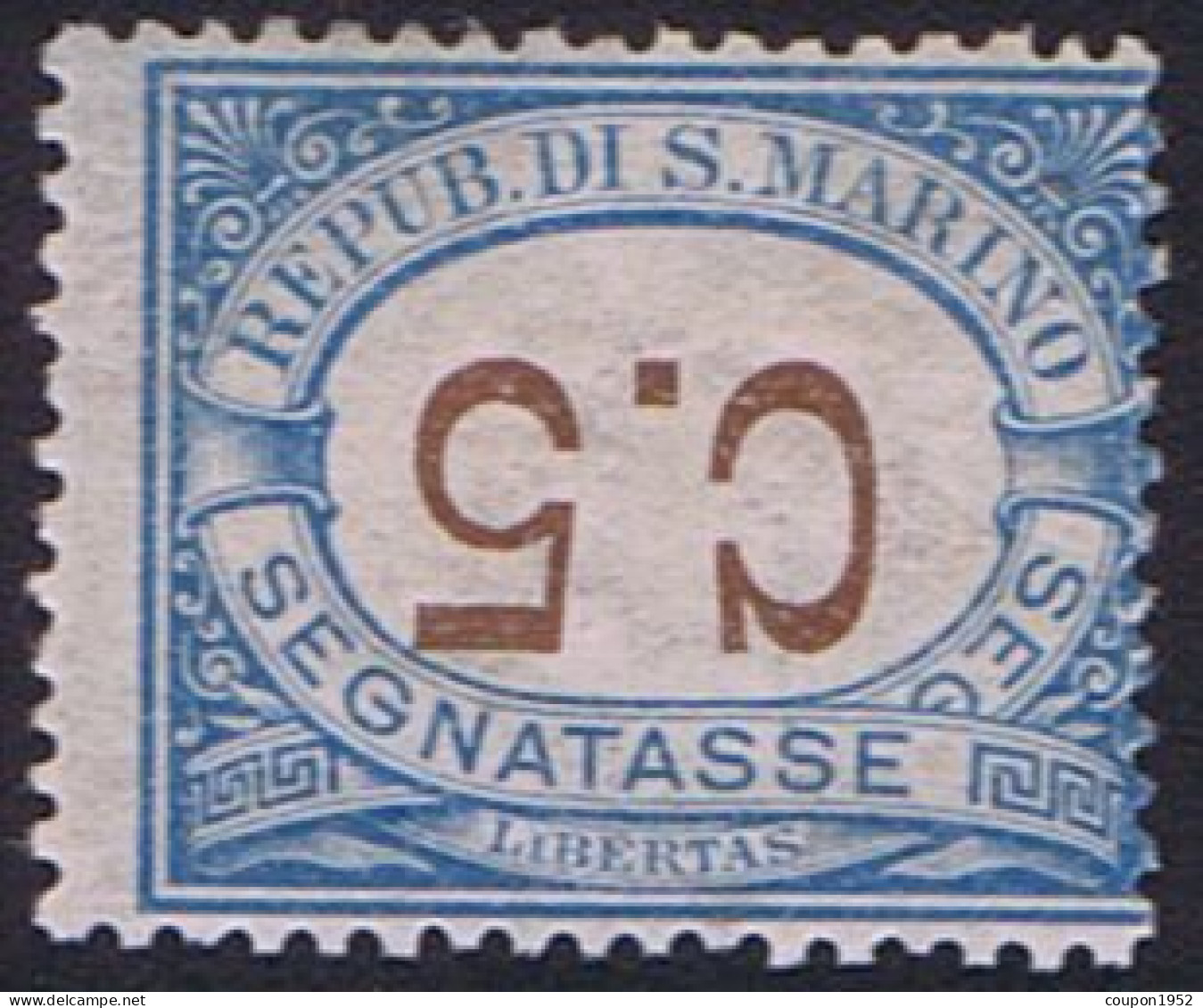 S. Marino 1925 (sm08) Segnatasse 5c Cifra Capovolta (S.19a, Cat. 400) Con Impercettibile Linguella. - Nuovi