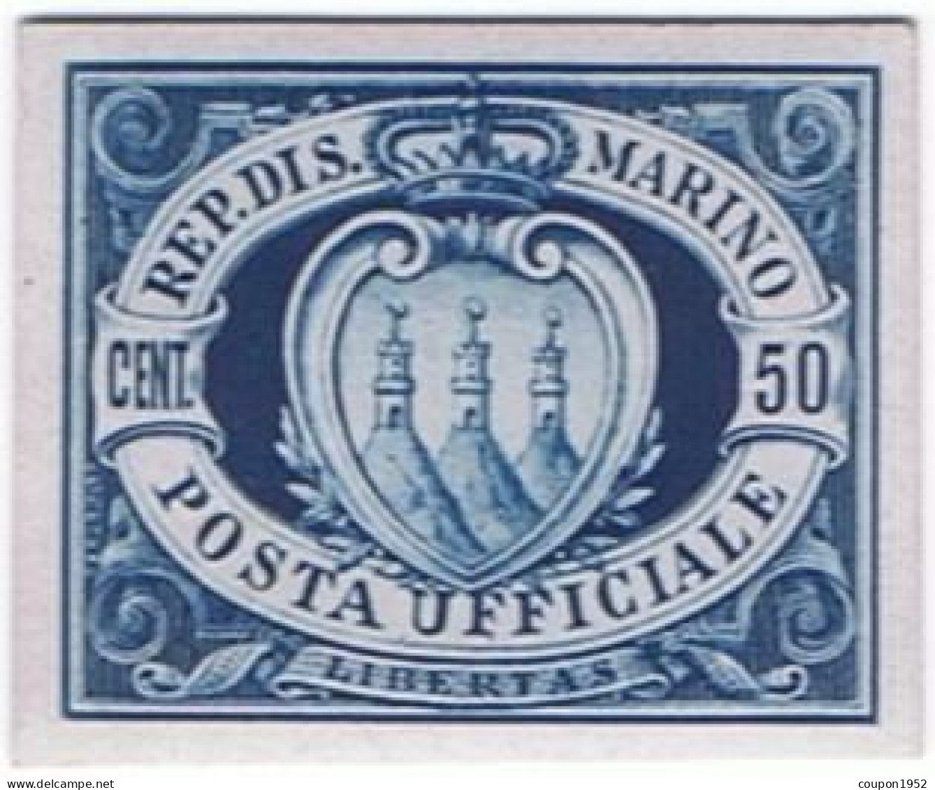 S. Marino San Marino (sm10). Prova In Azzurro Di Un Francobollo Di Servizio Non Emesso Di 50 Cent. Molto Raro. (Certific - Ungebraucht