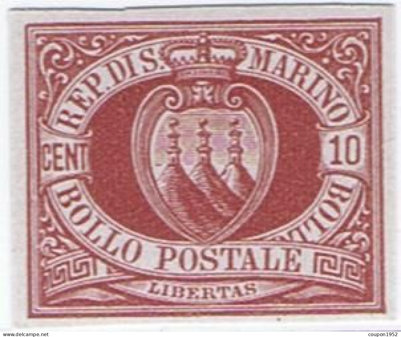 San Marino S. Marino (sm12). Stemmi. Prova Di Macchina Su Carta Grigia Del 10c Rosso Bruno Del 1899, Non Dentellata, Ott - Neufs