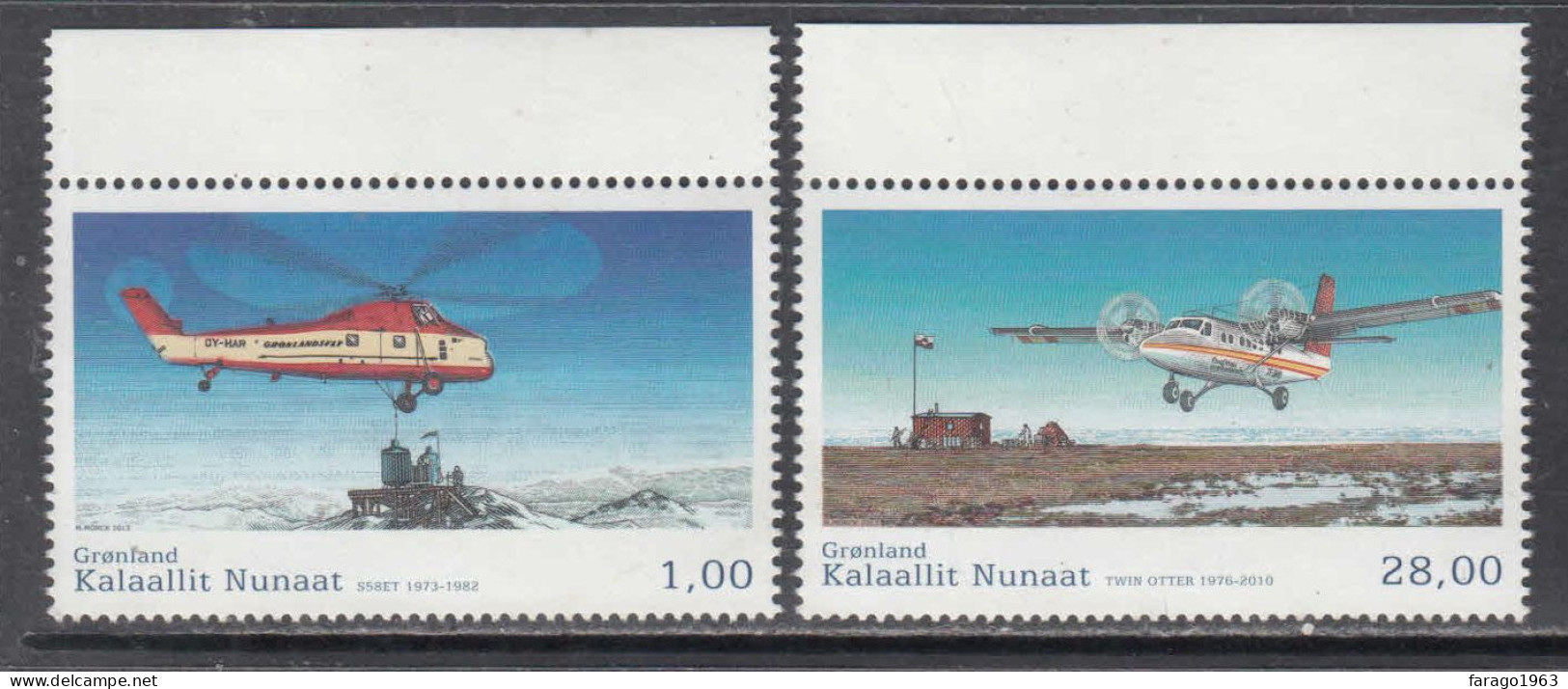 2013 Greenland Civil Aircraft Helicopters Complete Set Of 2 MNH @BELOW Face Value - Ungebraucht