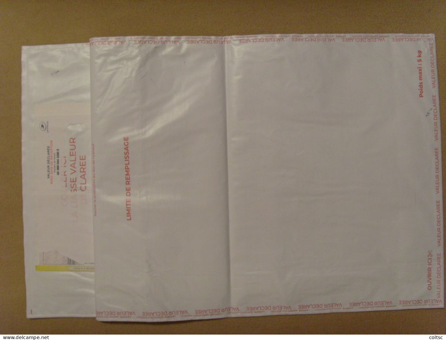 18941- Enveloppe Plastique Pour Envoi En Recommandé Avec Valeur Déclarée, Ici 1 200€, Affranchie à 164F Soit 25€ - Tarifs Postaux