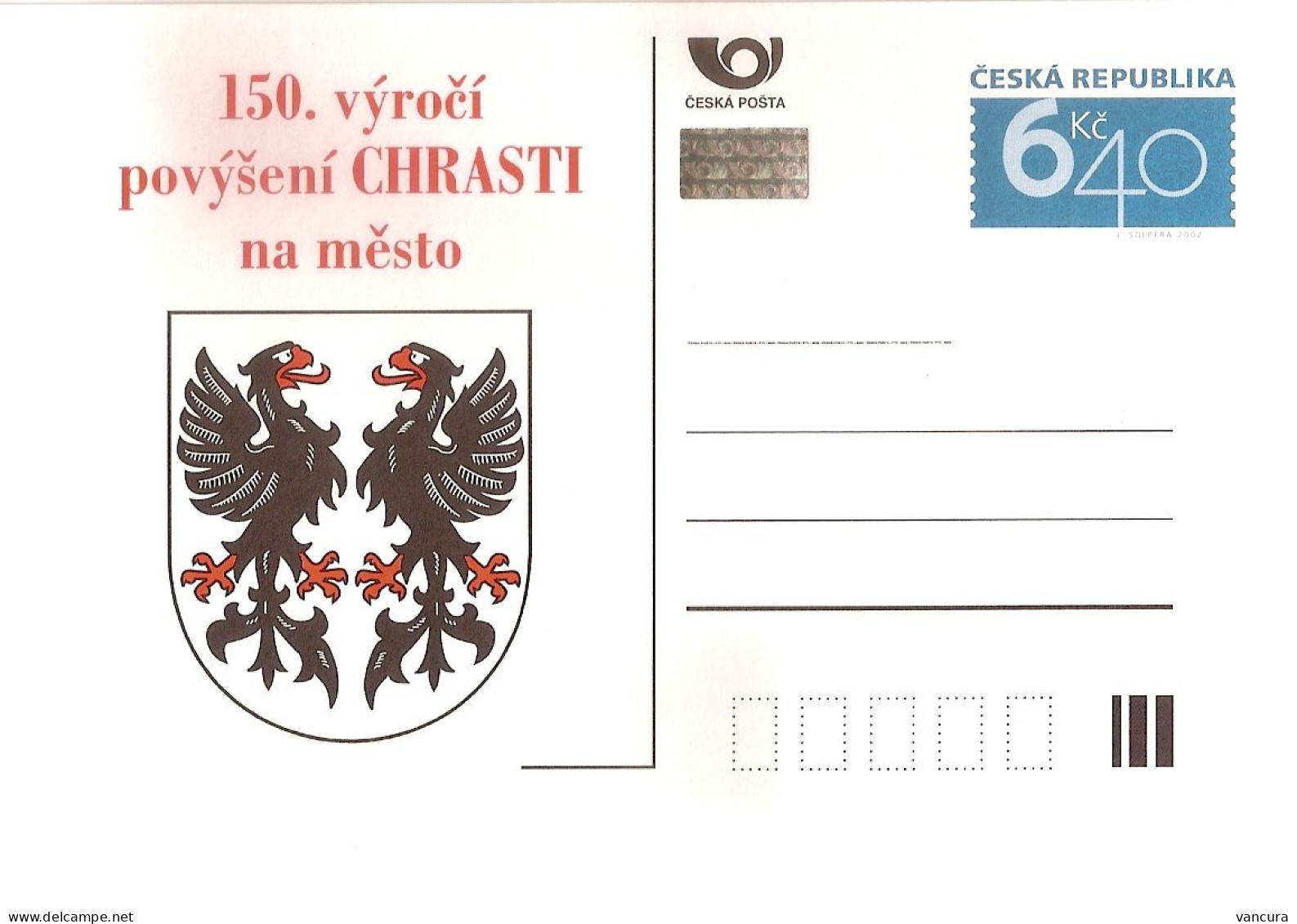 CDV B 450 Czech Republic 150th Anniversary Of The Town Of Chrast 2003 NOTICE POOR SCAN, BUT THE CARD IS FINE! - Cartes Postales