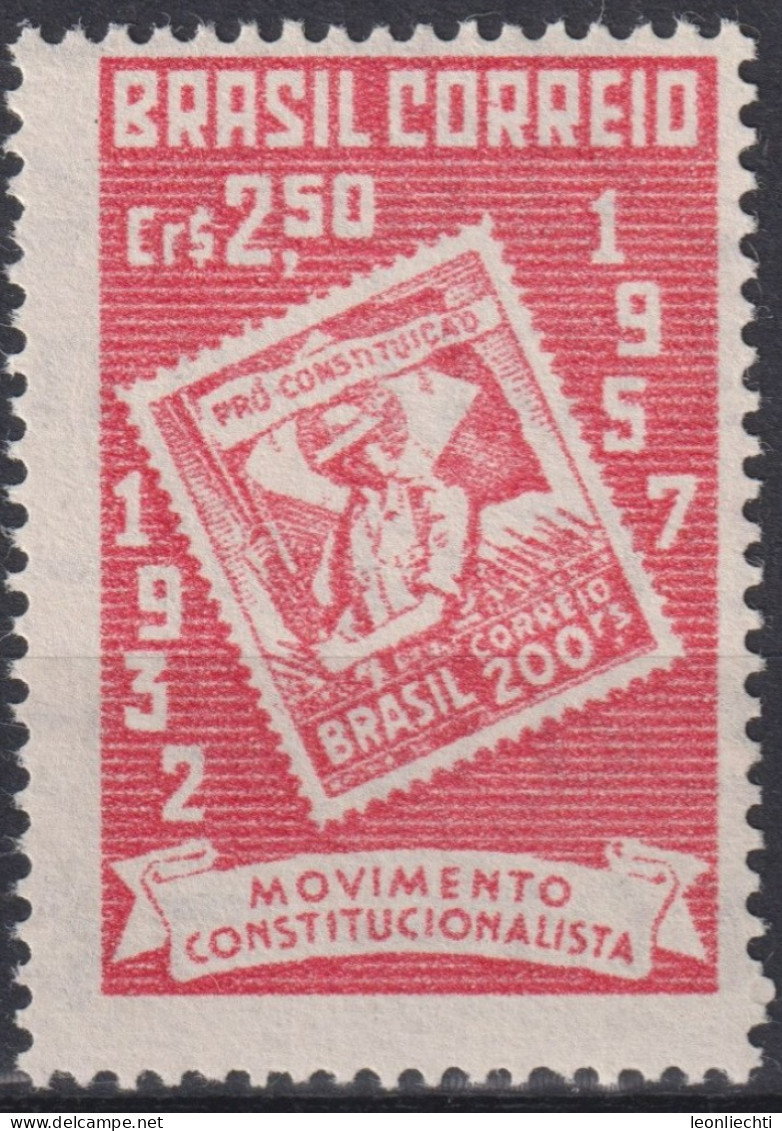 1957 Brasilien *F Mi:BR 912, Sn:BR 849, Yt:BR 631, The 25th Anniversary Of The Sao Paulo Revolutionary Govt - Timbres Sur Timbres