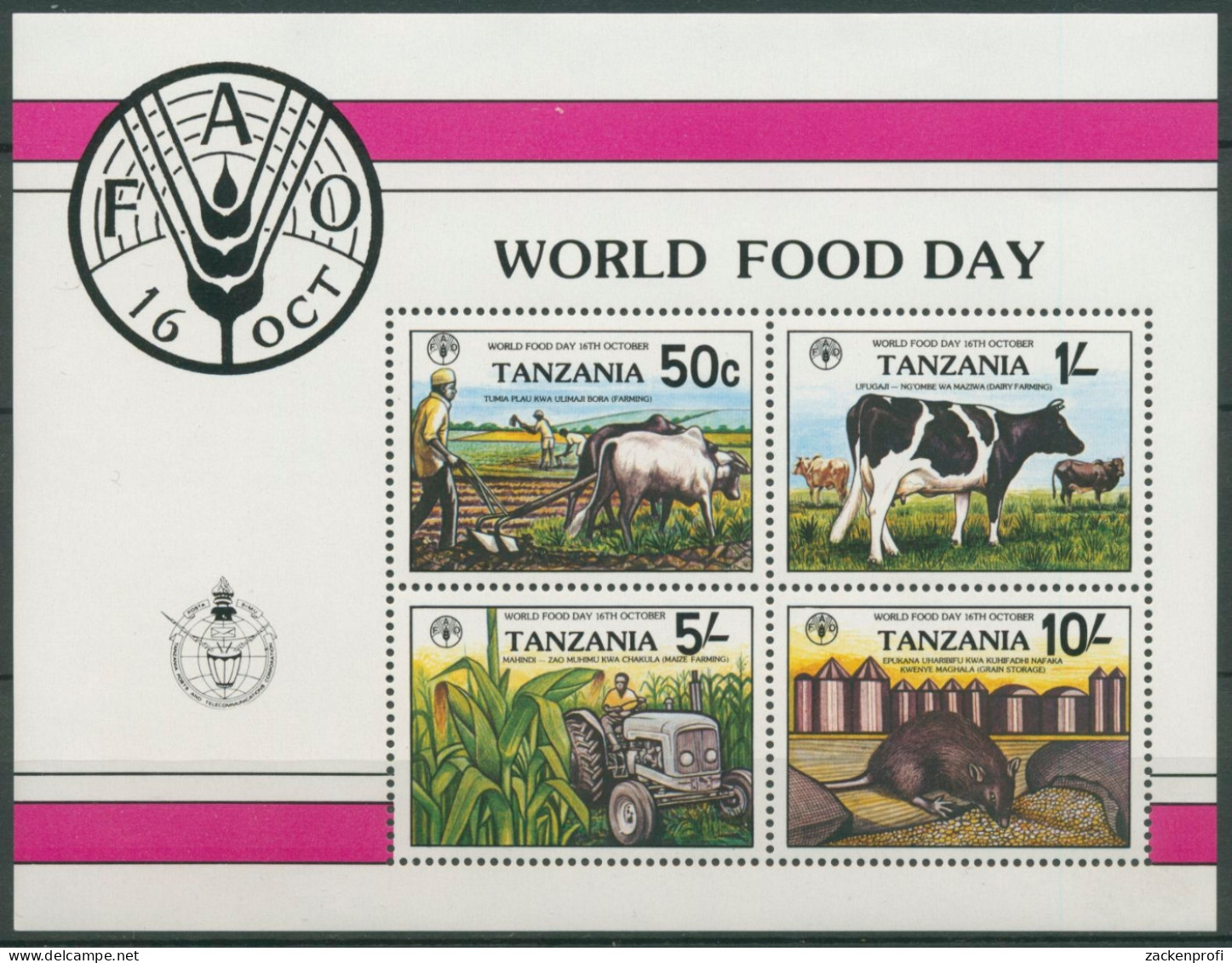 Tansania 1982 Welternährungstag Landwirtschaft Mais Block 30 Postfrisch (C23544) - Tanzania (1964-...)