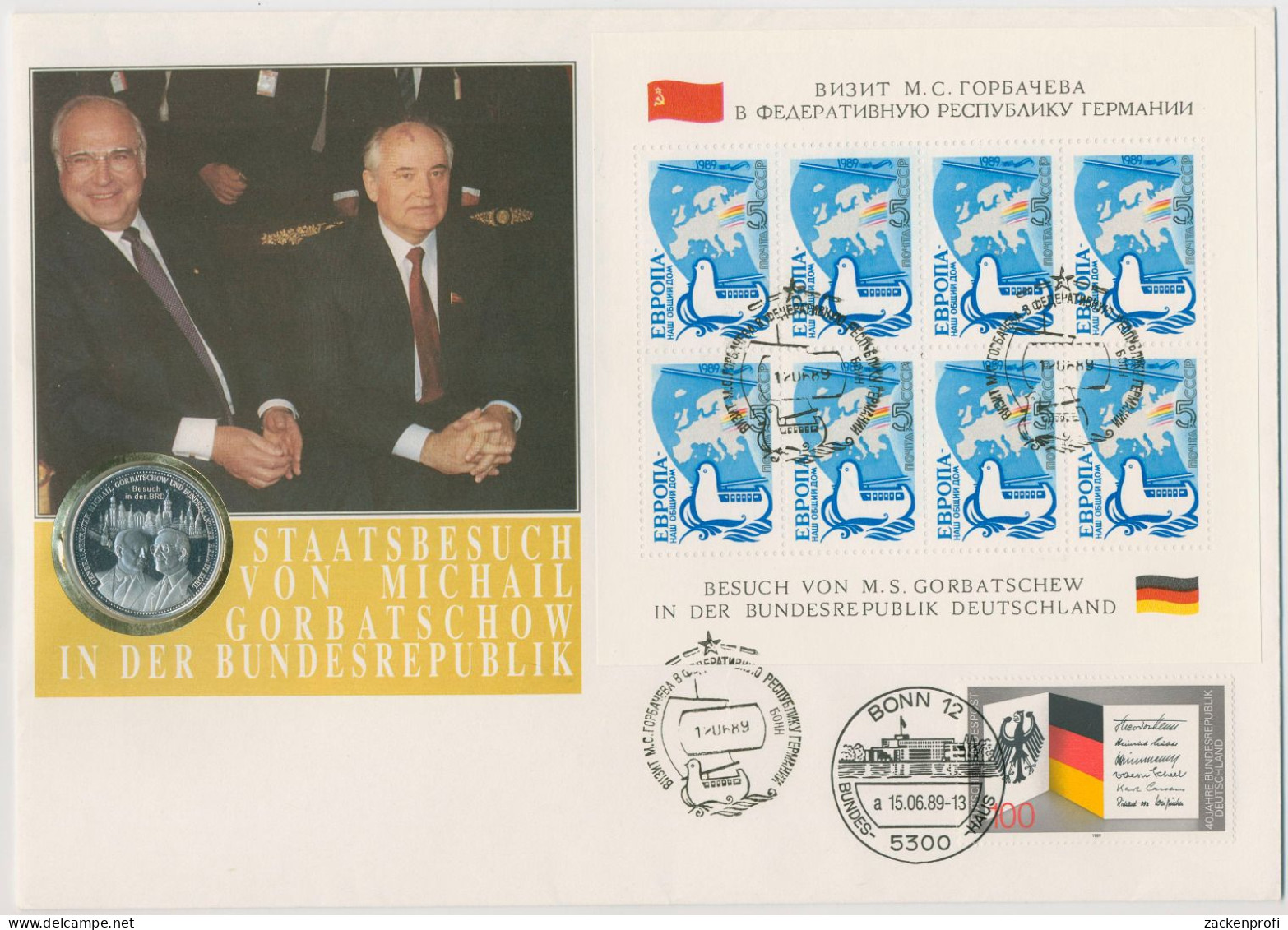 Bund 1989 Treffen Von M.Gorbatschow & Helmut Kohl Numisbrief Mit Medaille (N577) - Commémoratives