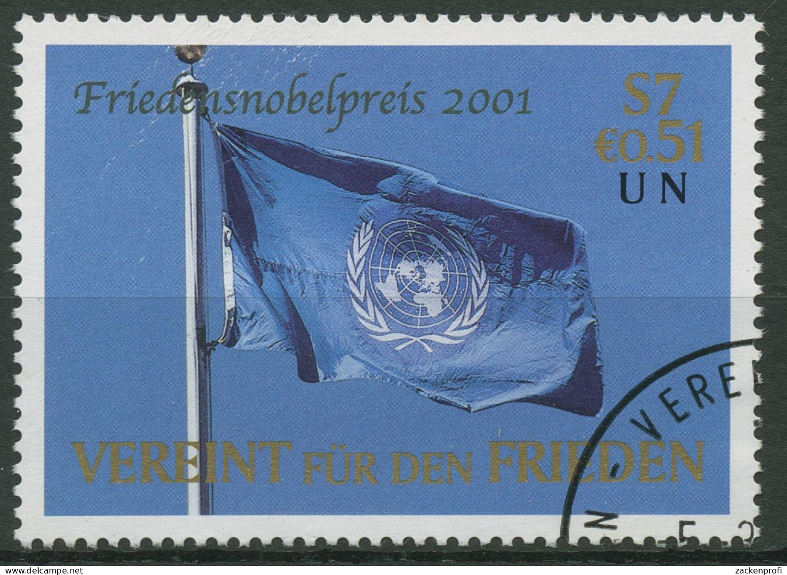 UNO Wien 2001 Friedensnobelpreis Kofi Annan Flagge 350 Gestempelt - Usati