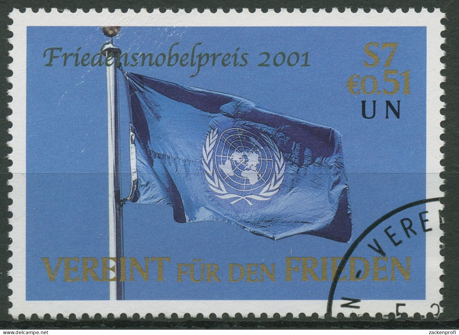 UNO Wien 2001 Friedensnobelpreis Kofi Annan Flagge 350 Gestempelt - Oblitérés