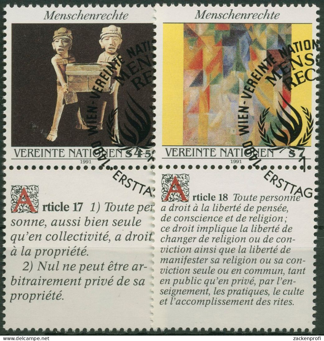 UNO Wien 1991 Erklärung Der Menschenrechte Keramik Gemälde 123/24 Zf Gestempelt - Gebraucht