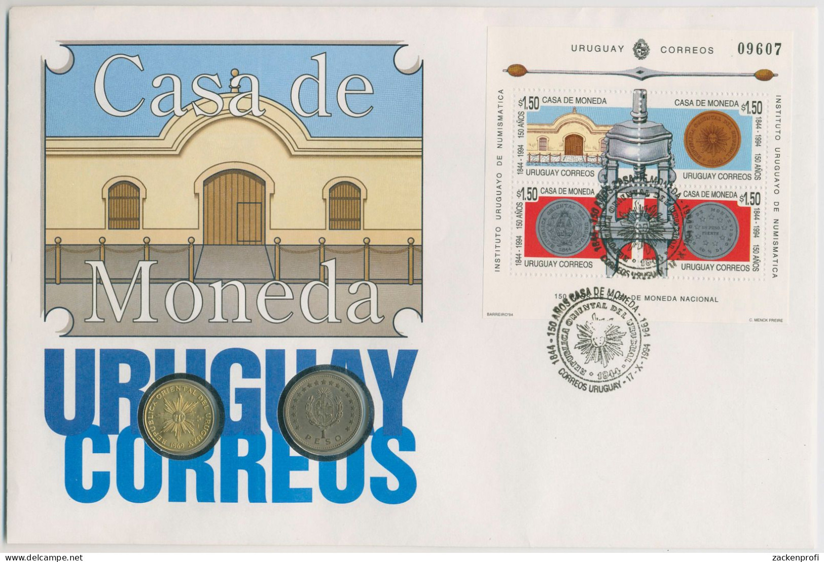 Uruguay 1994 Münzhaus Numisbrief 1+10 Peso (N588) - Uruguay