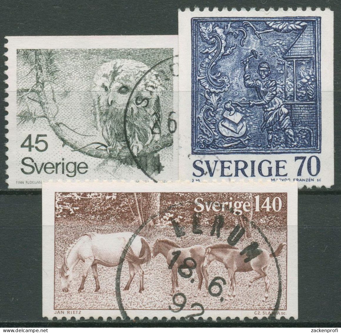 Schweden 1977 Tiere Pferde Gotlandponie Waldkauz 991/93 Gestempelt - Oblitérés