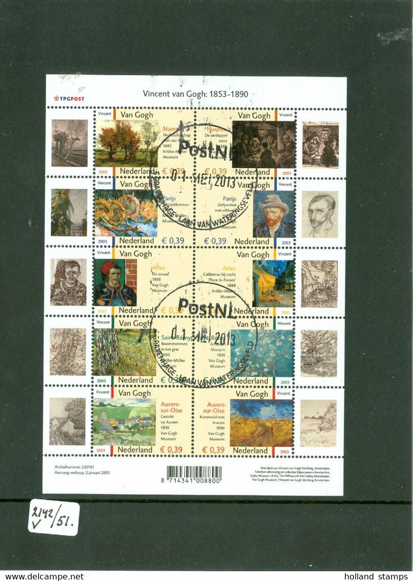 NEDERLAND * 2003 * V.2142-2151 * BLOCK * BLOK * BLOC *  10 VINCENT VAN GOGH * POSTFRIS GESTEMPELD - Usati