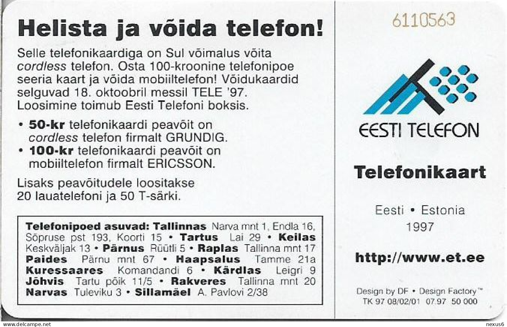 Estonia - Eesti Telefon - Red Lamborghini Countach Car, 07.1997, 50U, 50.000ex, Used - Estonia