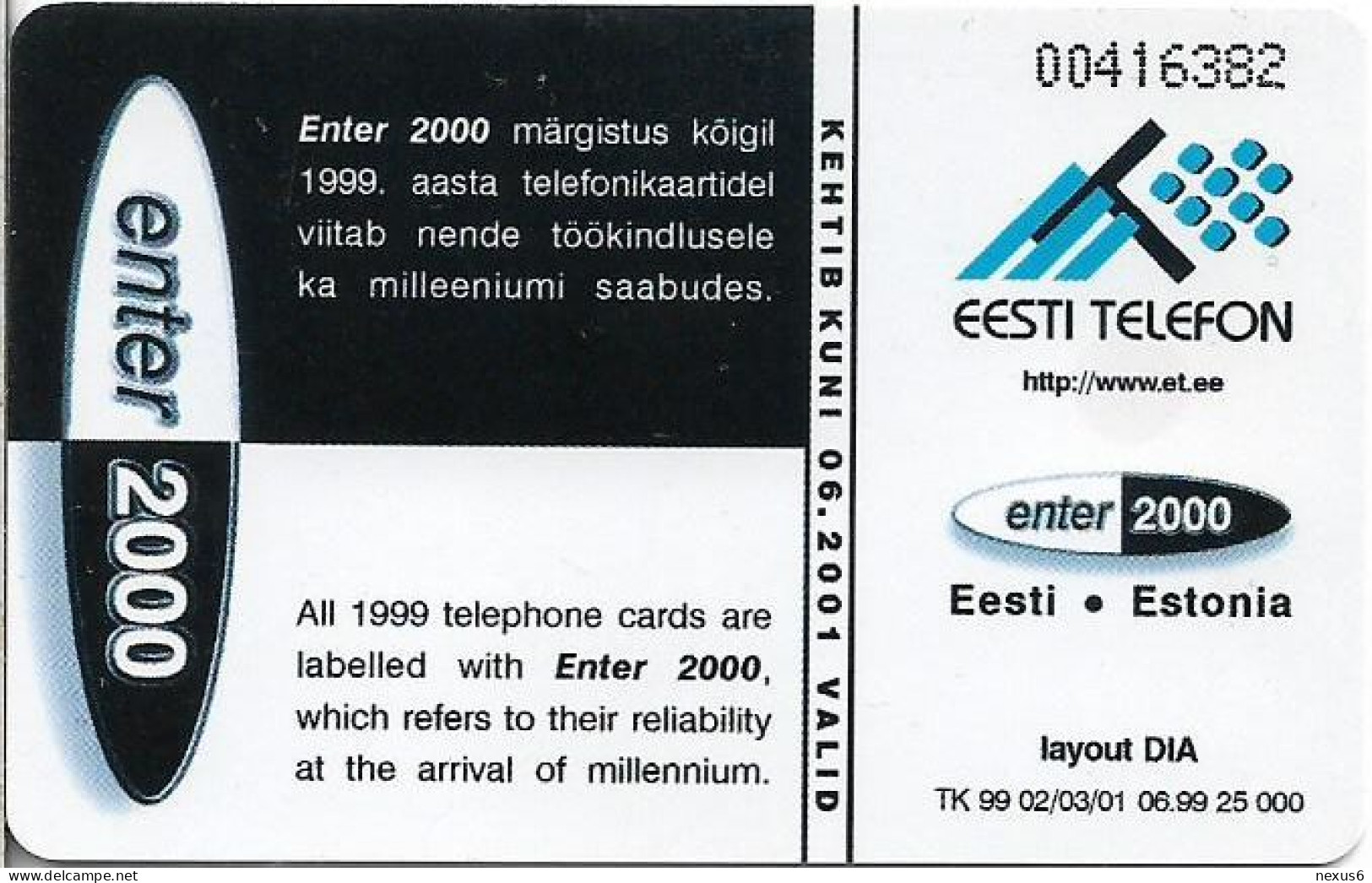 Estonia - Eesti Telefon - Enter 2000, 06.1999, 100Kr, 25.000ex, Used - Estonia