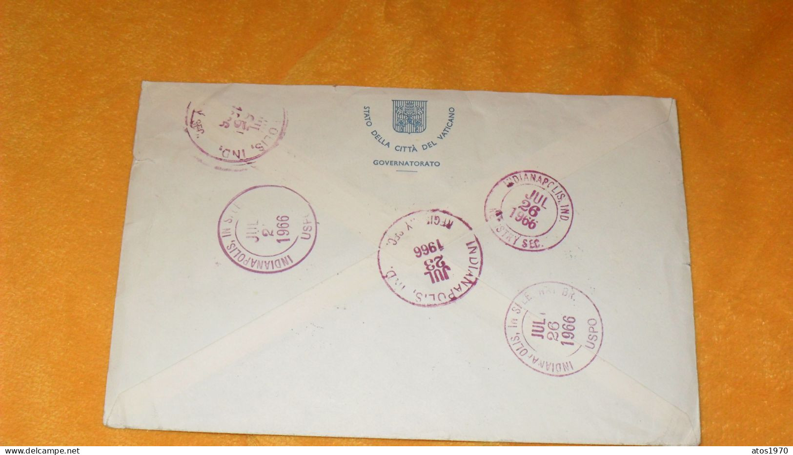 ENVELOPPE ANCIENNE DE 1966../ RECOMMANDE R 026764..CACHETS CITTA DEL VATICANO MARQUE FIRST NOTICE + TIMBRES X6 - Briefe U. Dokumente