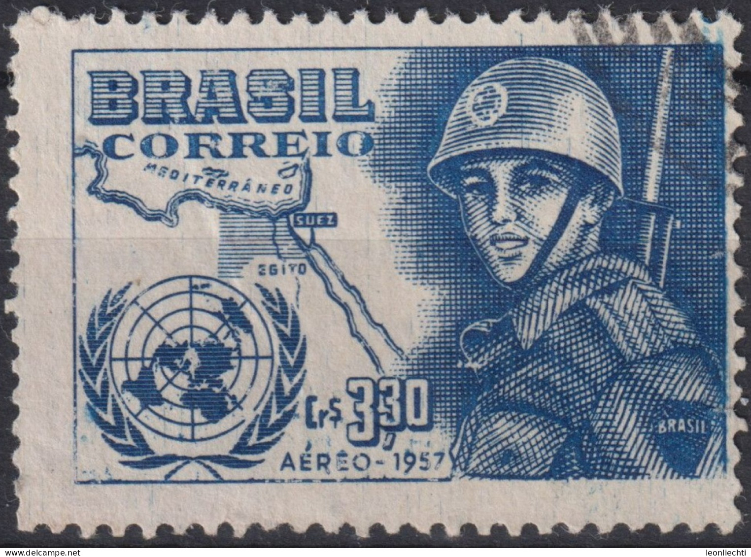 1957 Brasilien AEREO ° Mi:BR 917, Sn:BR C88, Yt:BR PA76, Army In Suez War, Tag Der Vereinten Nationen - Poste Aérienne