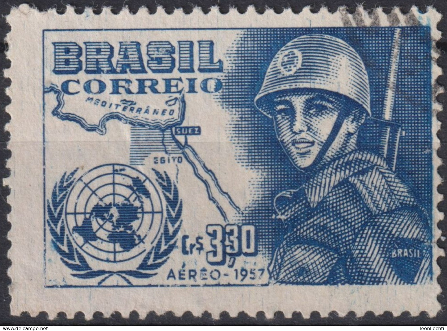 1957 Brasilien AEREO ° Mi:BR 917, Sn:BR C88, Yt:BR PA76, Army In Suez War, Tag Der Vereinten Nationen - Luchtpost