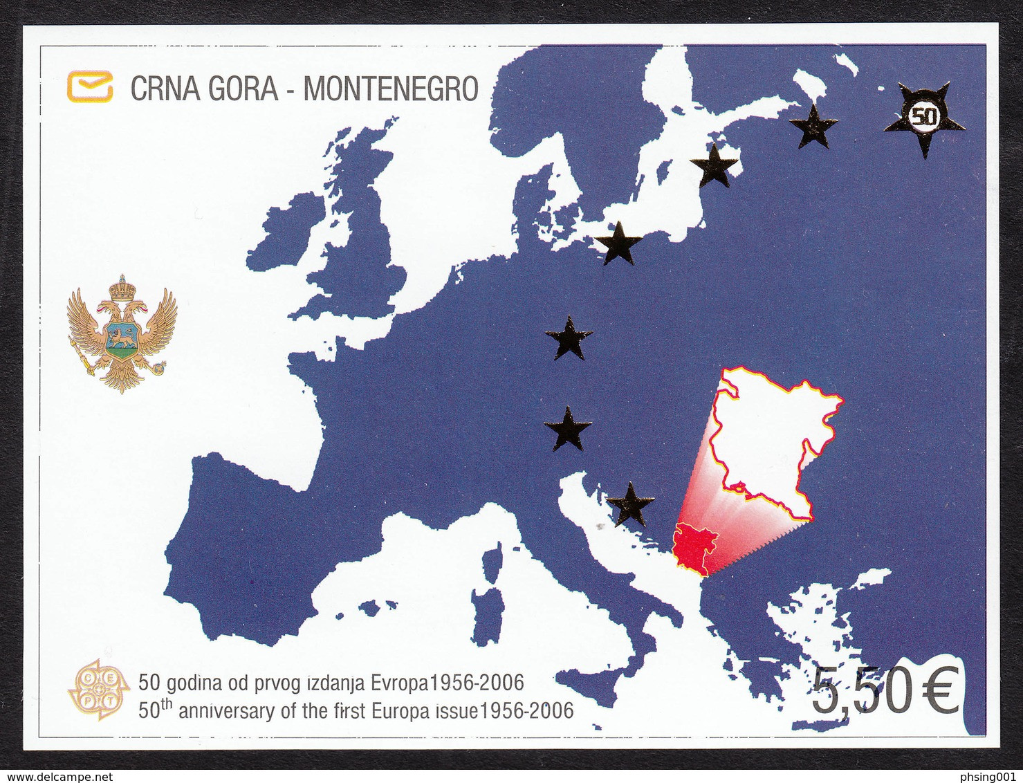 Montenegro 2006 Europa CEPT 50 Years Anniversary, Block, Souvenir Sheet MNH - 2006