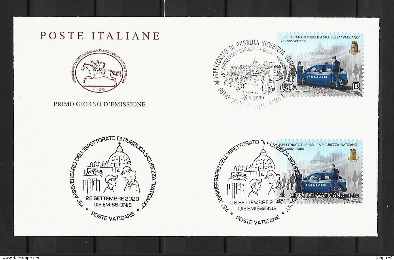 2020 Joint/Congiunta Italy And Vatican, MIXED FDC ITALY WITH BOTH STAMPS: Vatican Security - Emissions Communes