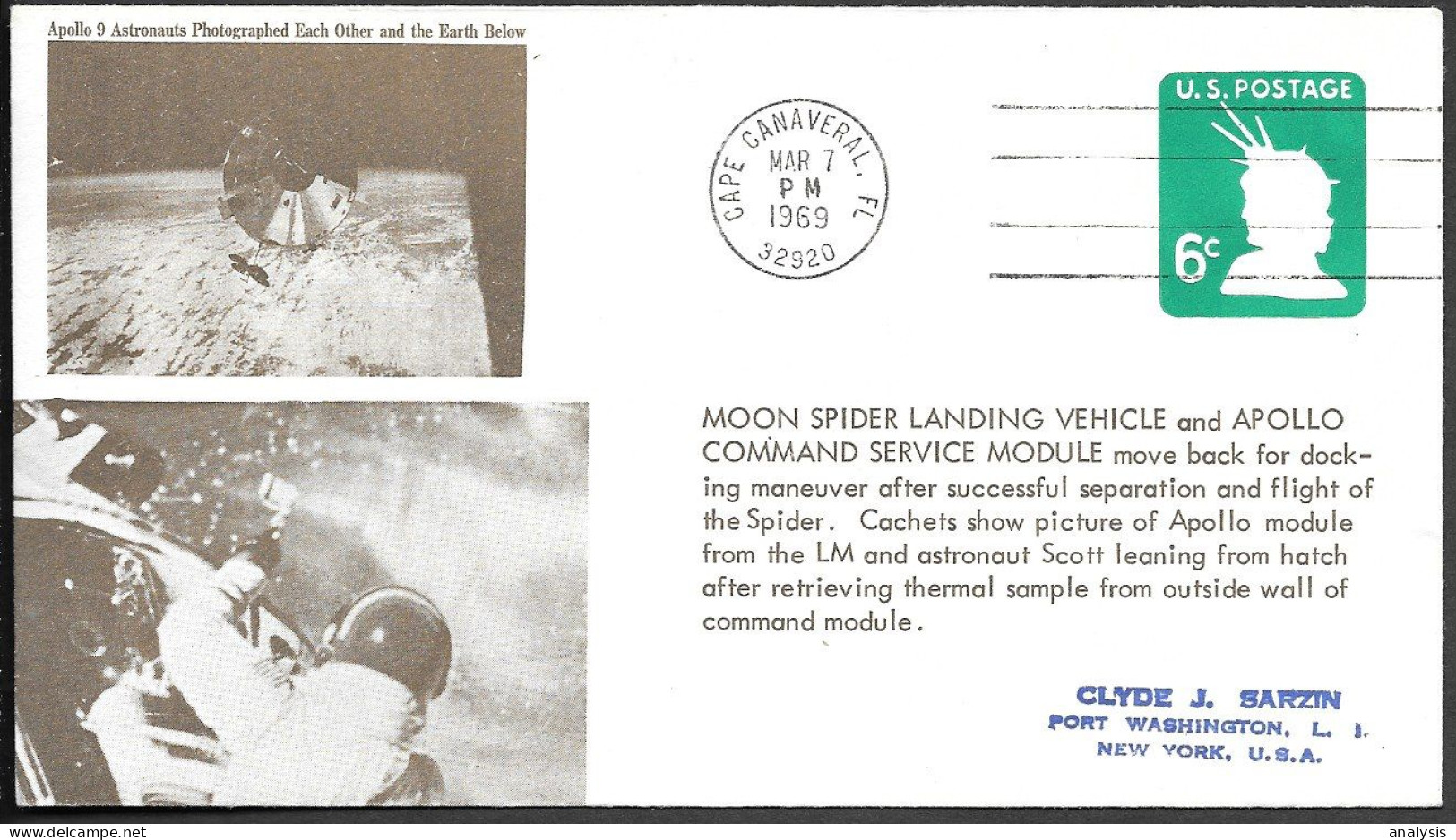 US Space Cover 1969. "Apollo 9" LM Spider / CSM Undocking - Océanie