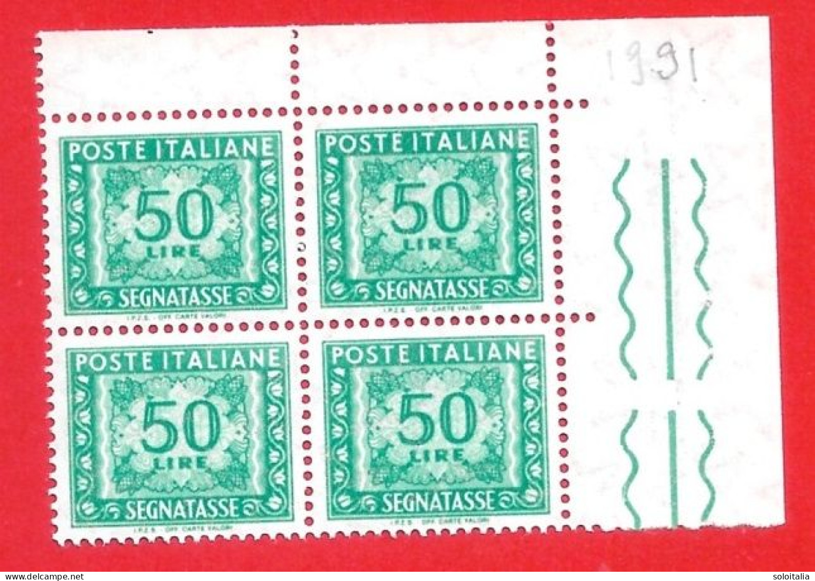 1955/60 (118) Segnatasse Stelle L Tipo Lire 50 Nuovo In Quartina - Taxe