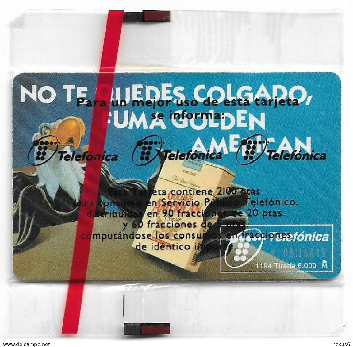 Spain - Telefónica - Tabaco Golden American - P-100 - 11.1994, 2.100PTA, 6.000ex, NSB - Emissioni Private