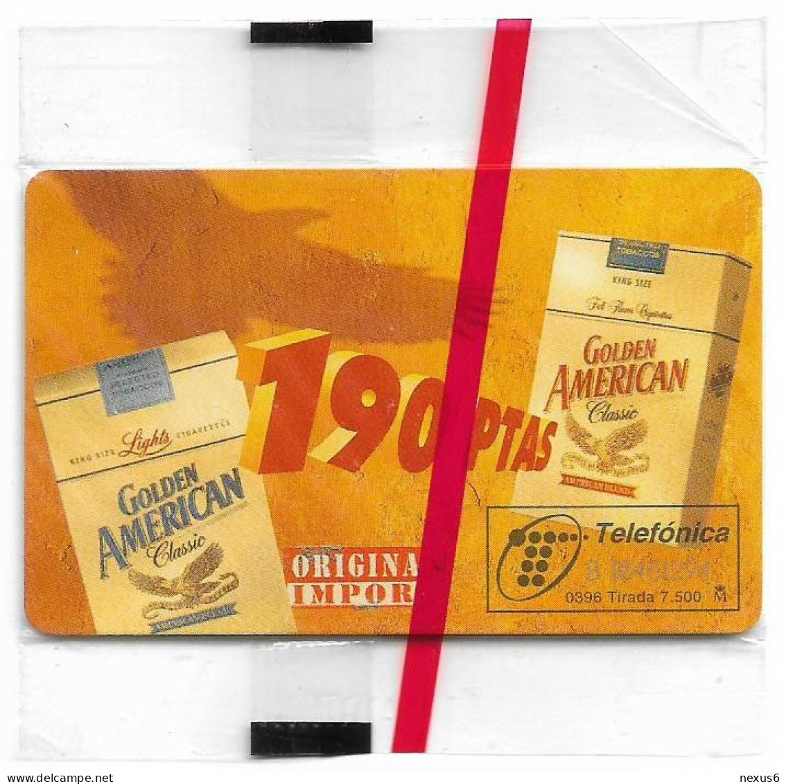 Spain - Telefónica - Tabaco Golden American III - P-185 - 03.1996, 1.000PTA, 7.500ex, NSB - Emissioni Private