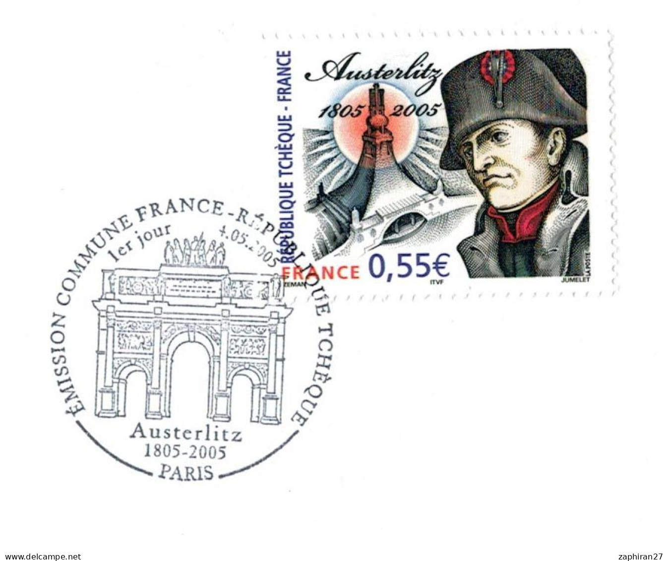 PARIS EMISSION COMMUNE FRACE - REPUBLIQUE TCHEQUE NAPOLEON AUSTERLITZ 1805/2005 (4-5-2005) #414# - Napoléon