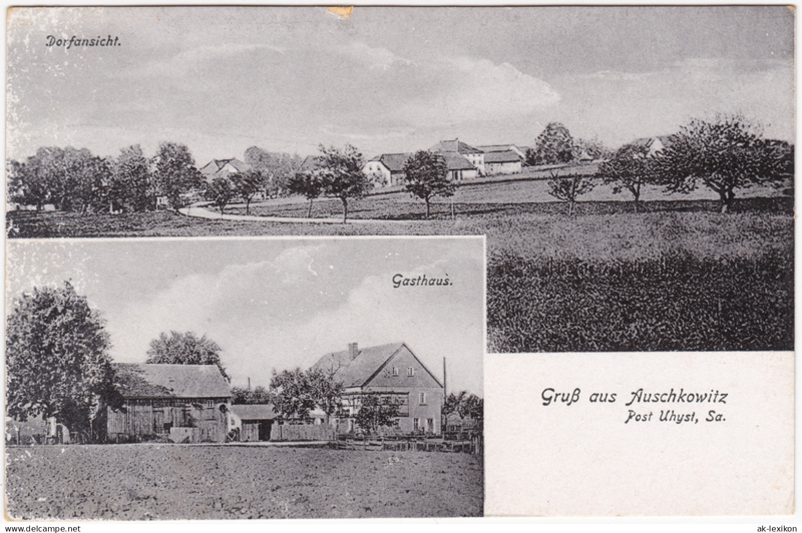 Auschkowitz Burkau Oberlausitz Wučkecy Porchow 2 Bild Gasthaus Und Panorama 1914 - Burkau