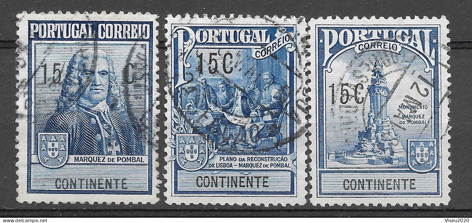 Portugal 1925 Monumento Ao Marquês De Pombal - Af 18-20 Set Completo - Oblitérés