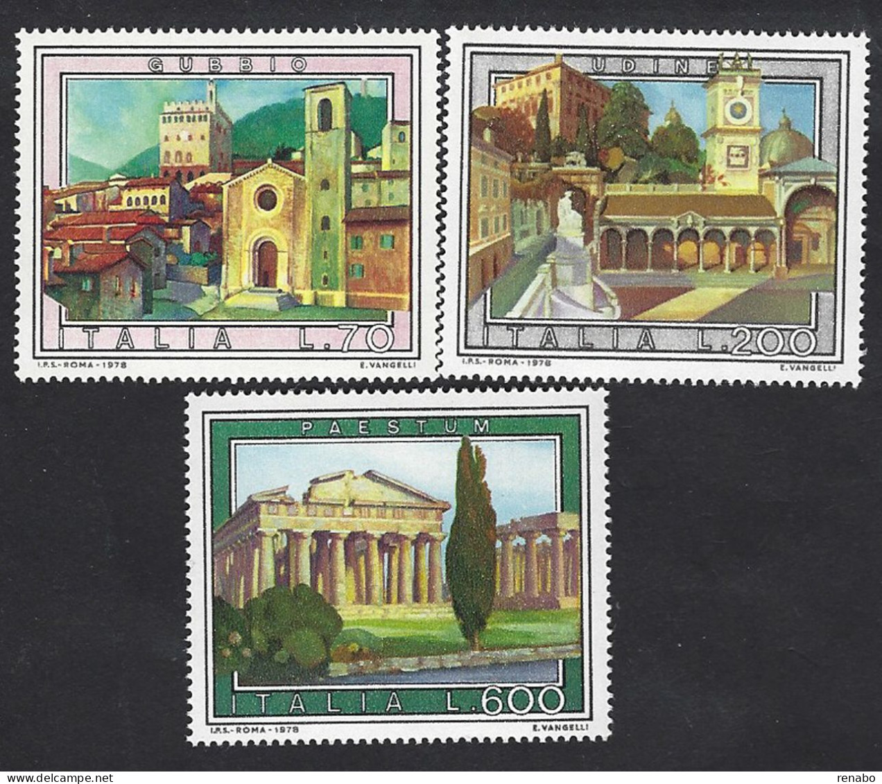 Italia 1978; Turistica : Gubbio, Udine, Paestum, Serie Completa. - 1971-80: Neufs