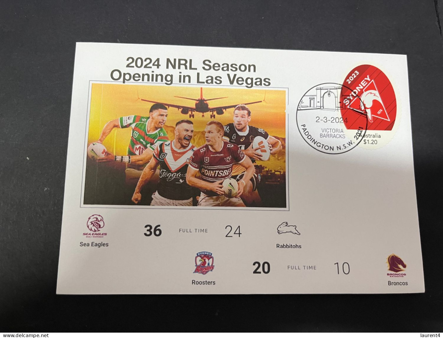 4-3-2024 (2 Y 7) Australia - NRL 2024 Season Begin In Las Vegas (Sea Eagles, Rabbitohs, Roosters & Broncos) - Storia Postale