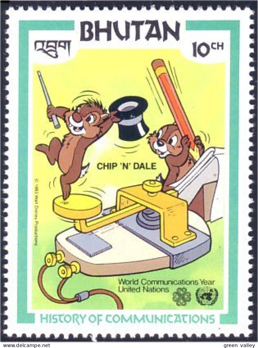 192 Disney Bhutan Chip Dale Communications Morse Chapeau Hat MNH ** Neuf SC (BHU-54a) - Bhoutan