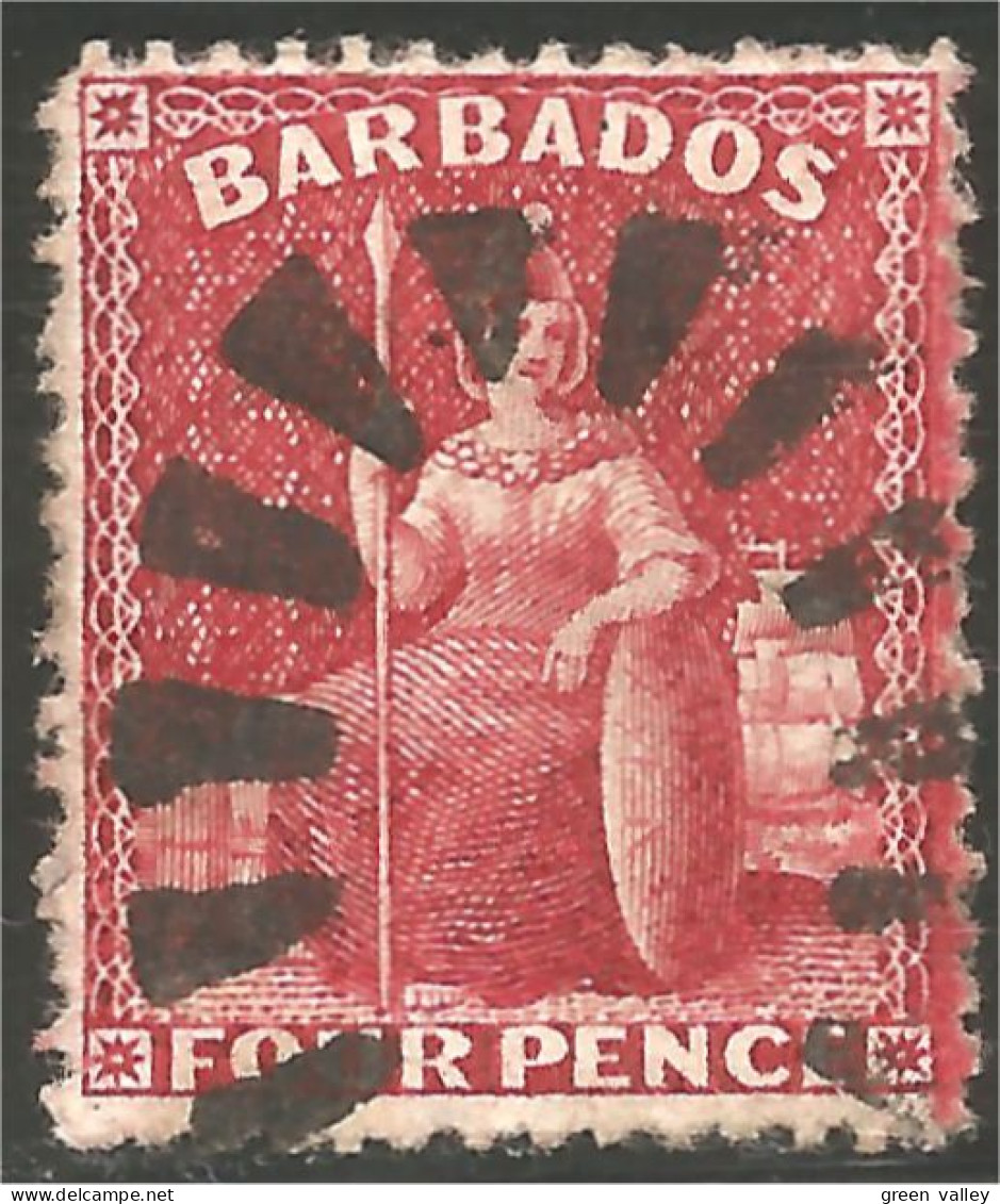 176 Barbados Britannia 1861 4p Red Rouge (BBA-121) - Barbades (...-1966)