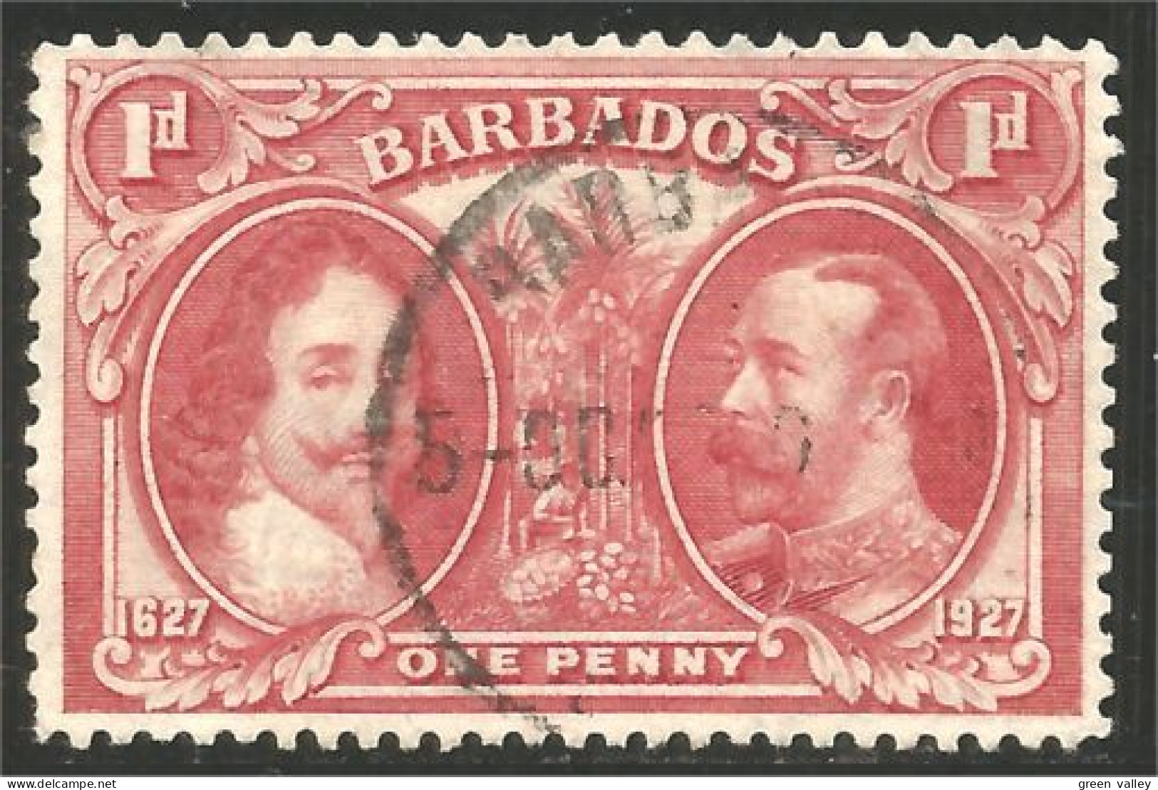 176 Barbados 1927 Charles I George V Settlement Cocotier Coconut Trees (BBA-129) - Barbados (...-1966)