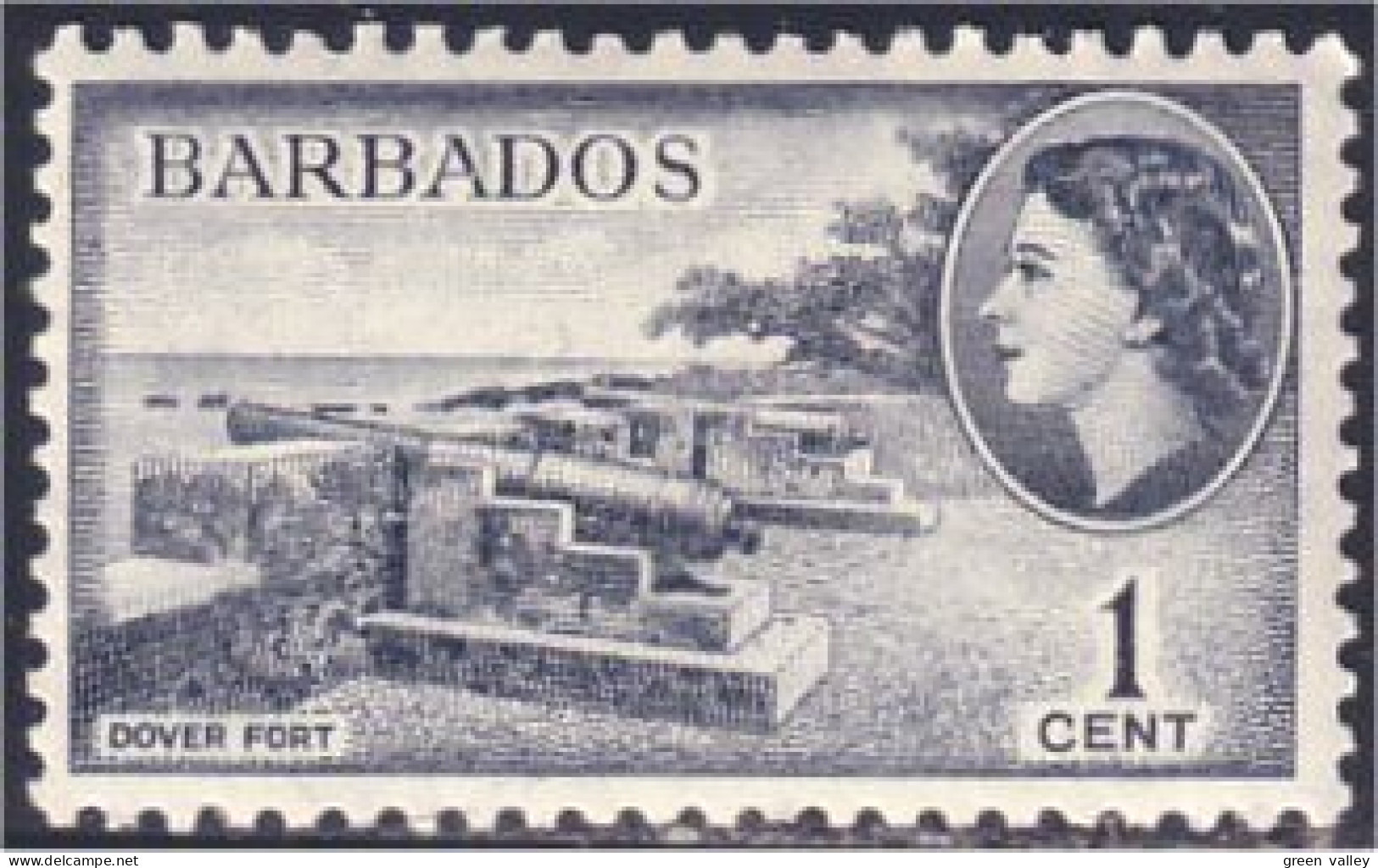 176 Barbados Dover Fort QEII MVLH * Neuf CH Tres Legere (BBA-106) - Barbades (1966-...)