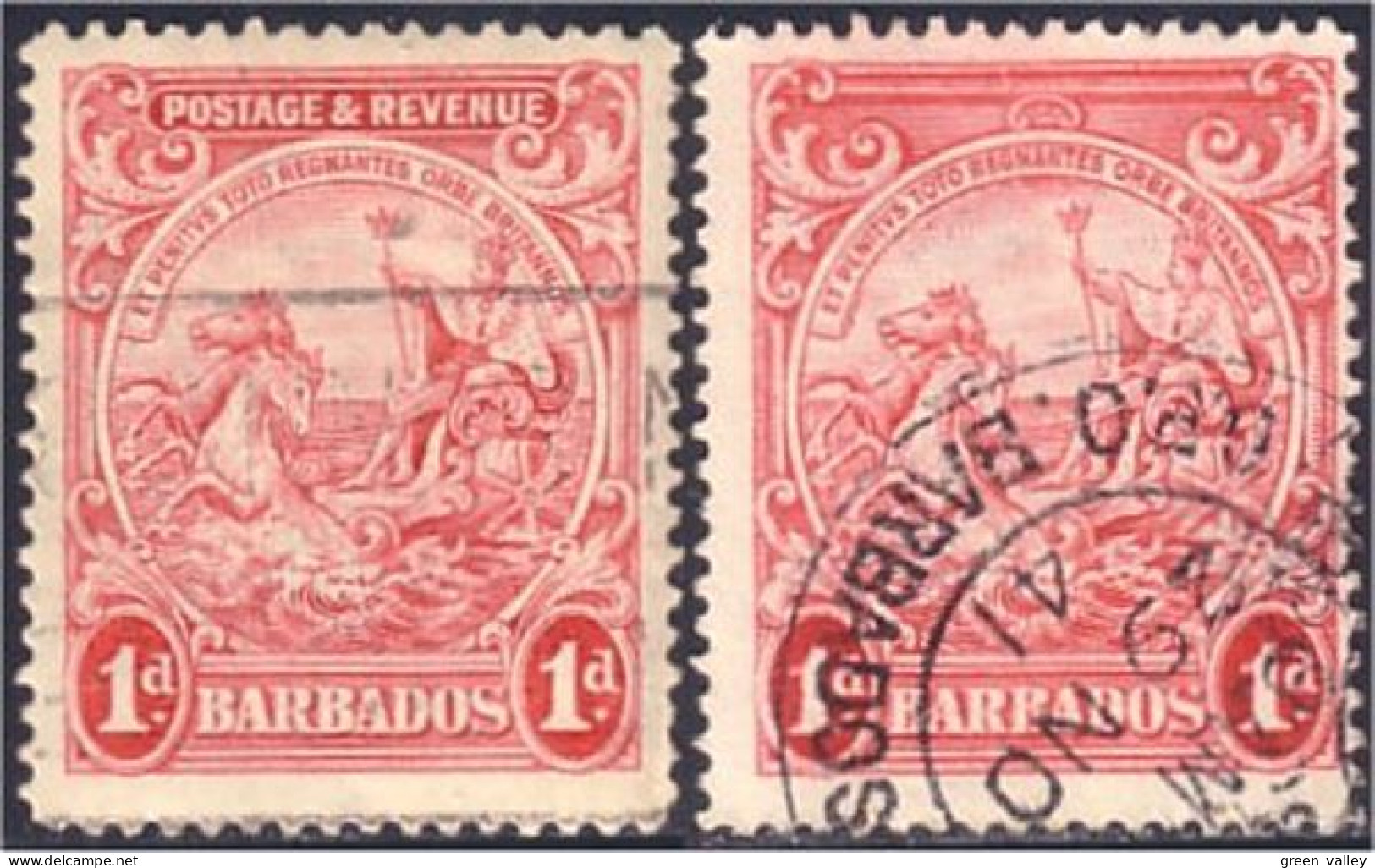 176 Barbados Seal 1d Red Two Different Perforations (BBA-98) - Barbados (1966-...)