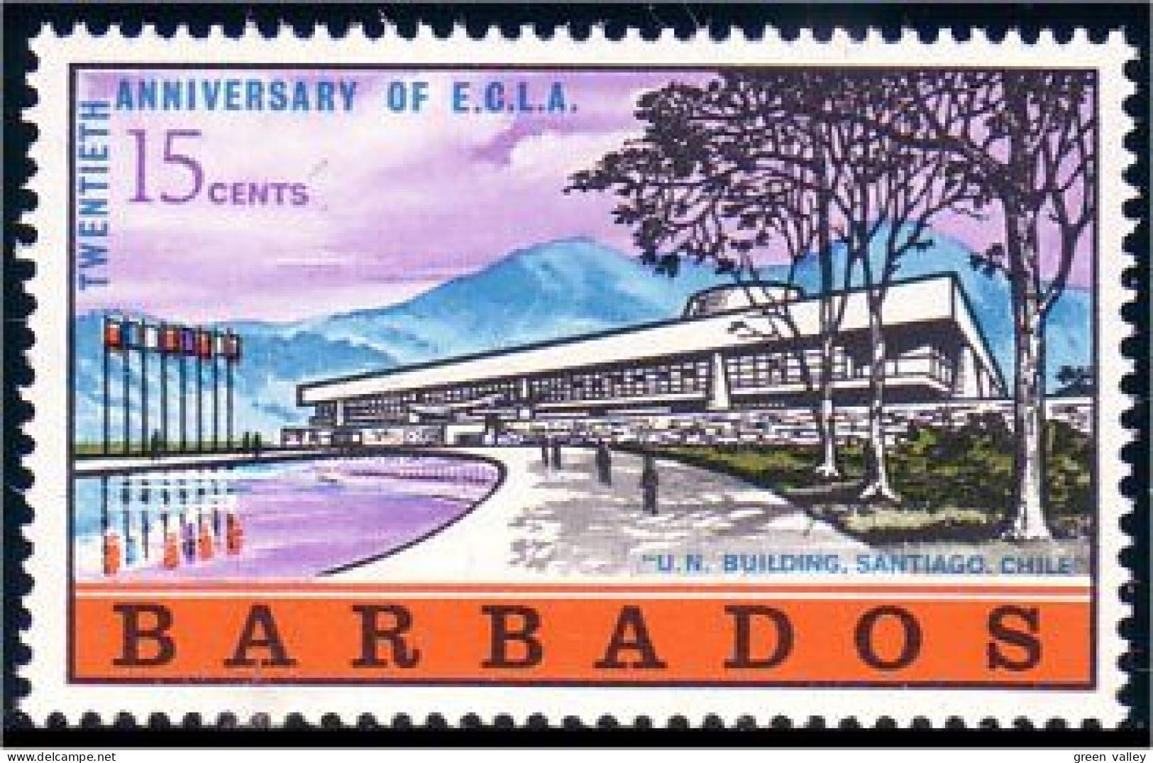 176 Barbados Anniversary ECLA United Nations Building MNH ** Neuf SC (BBA-12a) - Barbades (1966-...)